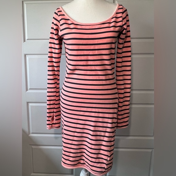 Striped Long Sleeve Bodycon Dress Thumb Hole Cuffs‎ Casual - Picture 1 of 8
